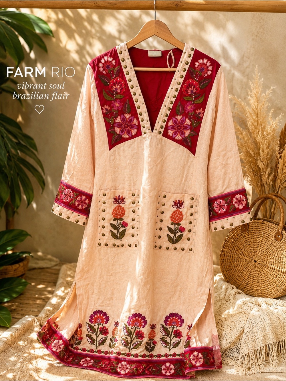FARM Rio Pink Embroidered Maxi Dress with Magenta and Green Accents - Picture 3 of 3